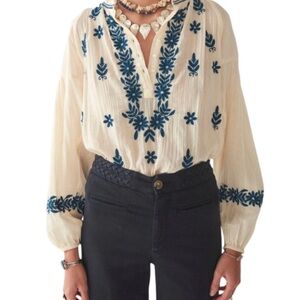 Maison Hotel Lina embroidered blouse in Holbox blue Small